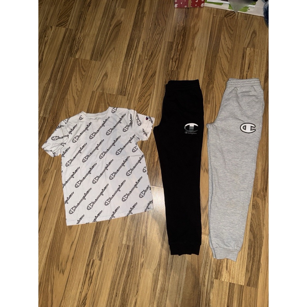 Champion Youth Set Boy's Large Sweatpants Joggers T-shirt Graphic Tee Cotton